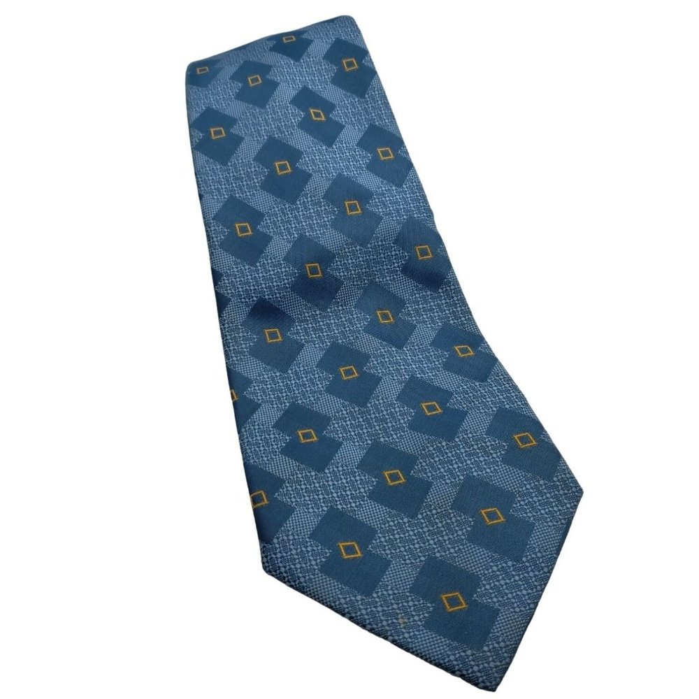 Vintage Tie Golden Clasp by Prince Consort Blue Gold Geometric Polyester 56"x4"